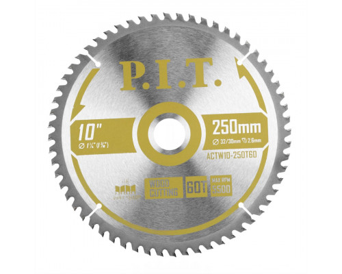 Диск пильный по дереву P.I.T. 250x32/30x2,6 мм 60T, тип зуба ATB ACTW10-250T60