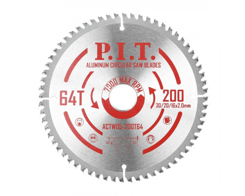 Диск пильный по алюминию 200x30/20/16x2 мм 64T P.I.T. ACTW05-200T64 Диск пильный по алюминию 200x30/20/16x2 мм 64T P.I.T. ACTW05-200T64